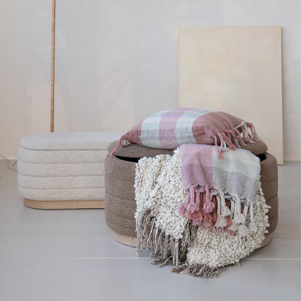 Fabric and Wood Upholstered Ottomans with Storage and Wood Bases