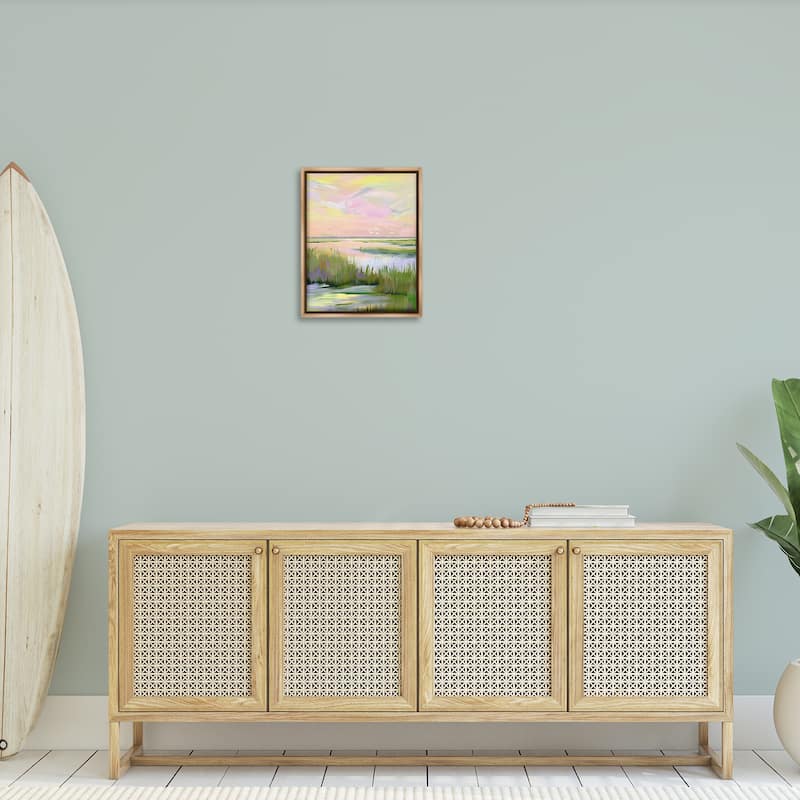 Stupell Soft Pink Marshland Sunrise Framed Floater Canvas Wall Art Design By Arlington Prints