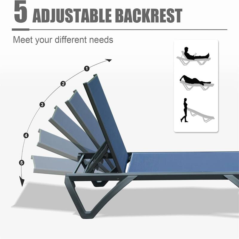 GDFStudio - Adrian Outdoor Aluminum Lounge Chair Set with Adjustable Backrest and Side Table
