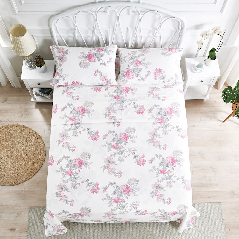 Bedford Lane Jardin De Rose Percale Cotton Sheet Set