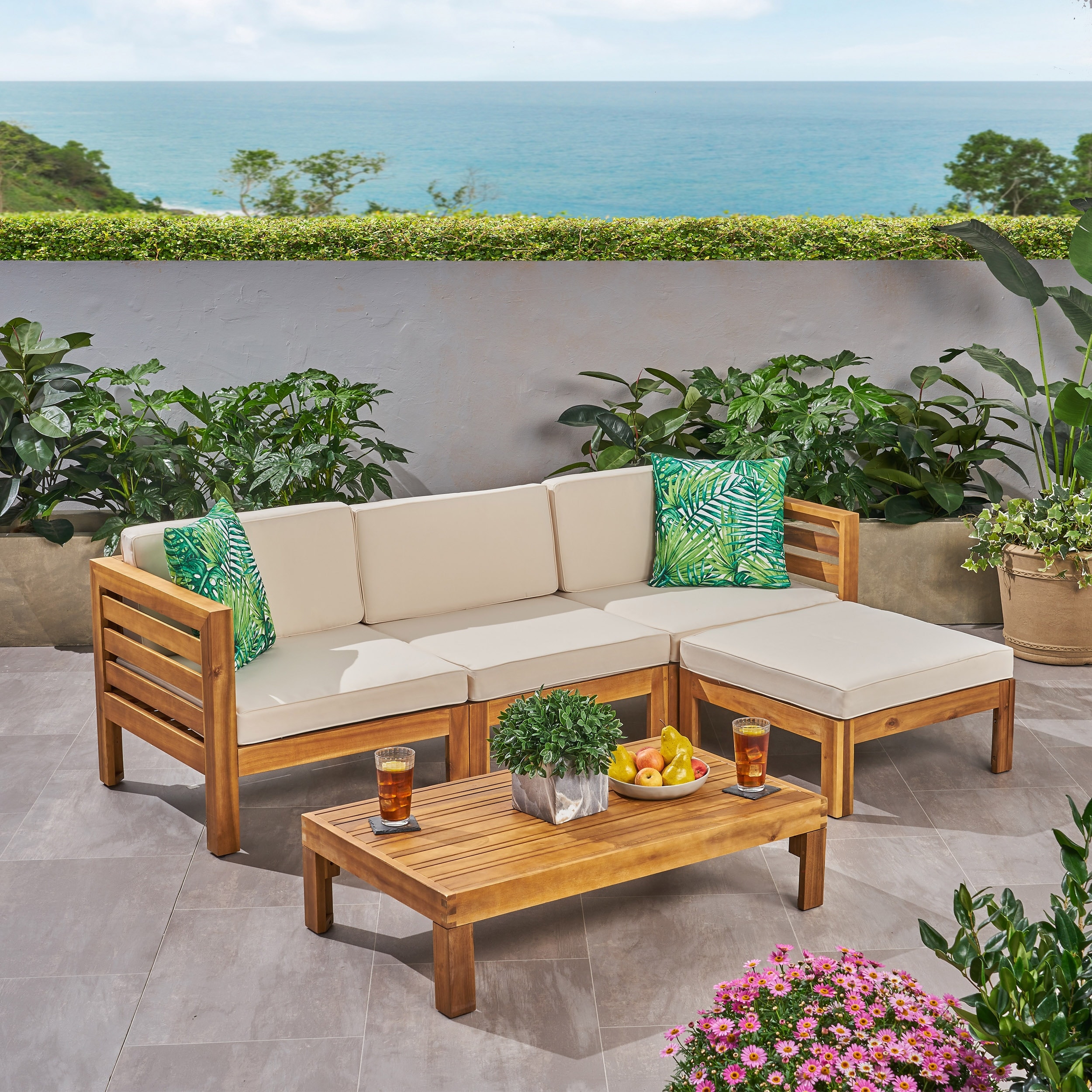 Cambridge Outdoor Wood 5-pc. Sofa Set by Christopher Knight Home