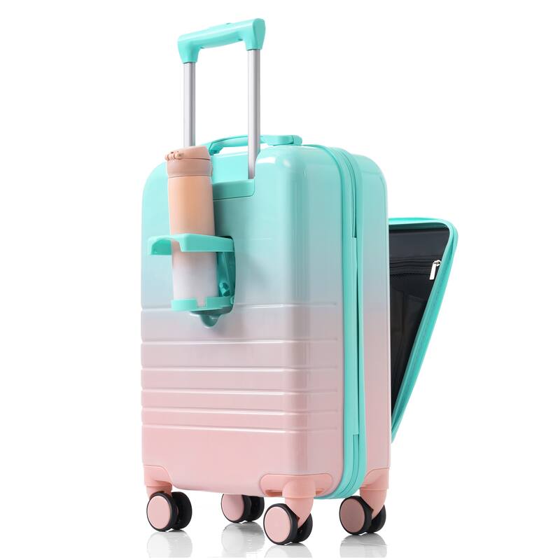 High Quality Front Opening Luggage Sets 3 Piece, ABS+PC Hard Carry on Suitcase with USB Port and Cup Holder & Spinner Wheels