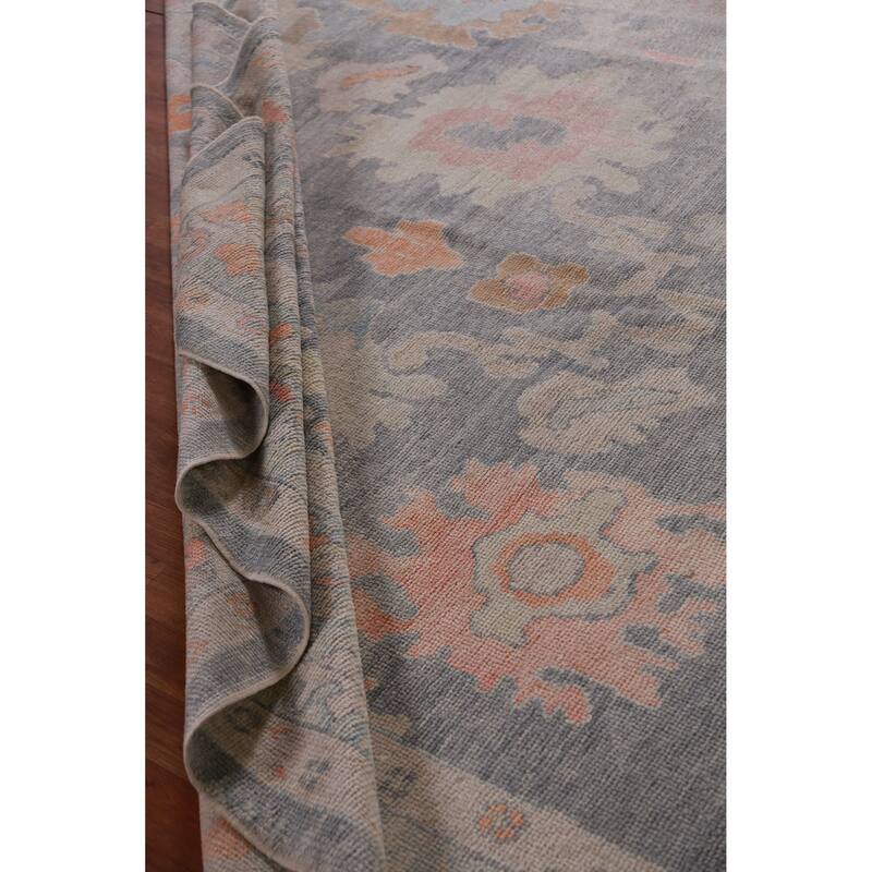 Hand Knotted Oriental 100% Wool Carpet Transitional All-Over Navy Blue & Blues Oushak Area Rug - 11' 10'' X 9' 0''