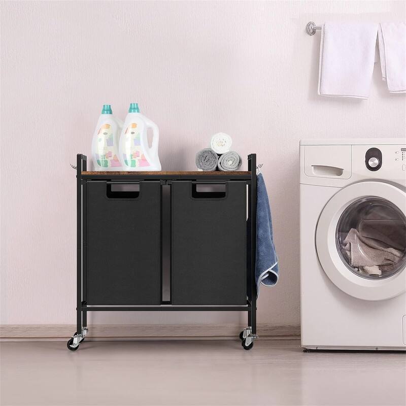 Laundry Hamper Sorter 2 Section Laundry Basket Organizer with Wheels - 28.2"D x 11.8"W x 30.9"H