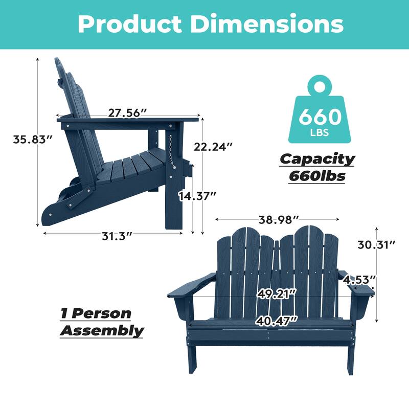 Outdoor HDPE Foldable Patio Loveseat