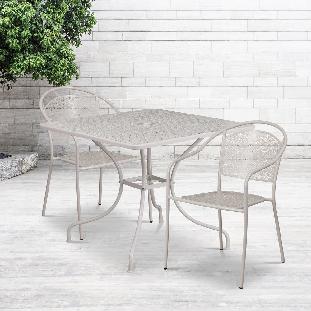 35.5-inch Square Steel 3-piece Patio Table Set with Round Back Chairs