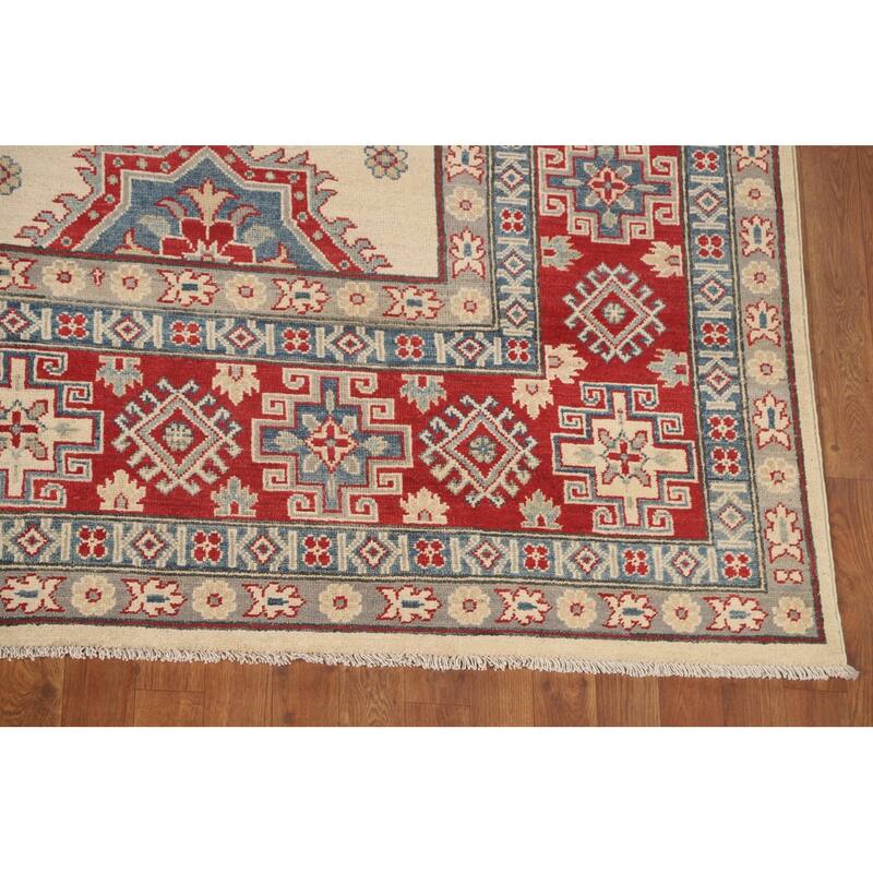 Ivory Kazak Oriental Area Rug Handmade Wool Carpet - 8'3" x 10'11"