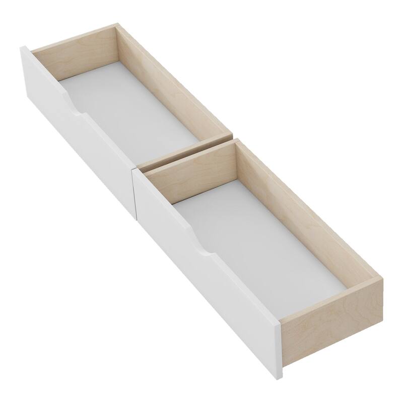 Wooden Kids Bed with 2 Storage Drawers, Guardrails and Removable Side Rail, Rounded Corners Frame Montessori Bed, Toddler Bed