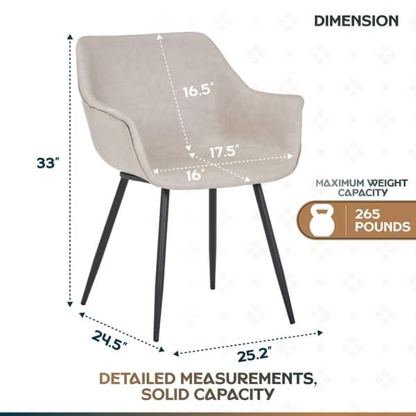 dimension image slide 3 of 9, Markley Modern Leather Upholstered Dining Side Chairs with Black Iron Legs Accent Armchair for Home Kitchen Set of 4