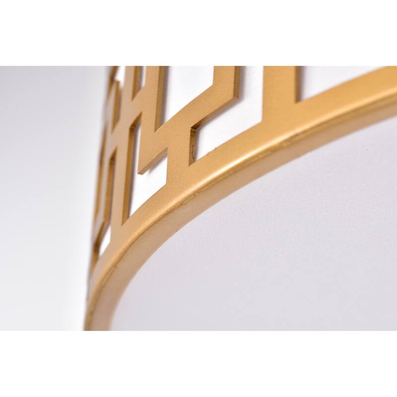 Lewis Matte Gold 3-Light Metal/Fabric Geometric Pattern Drum Shade Chandelier