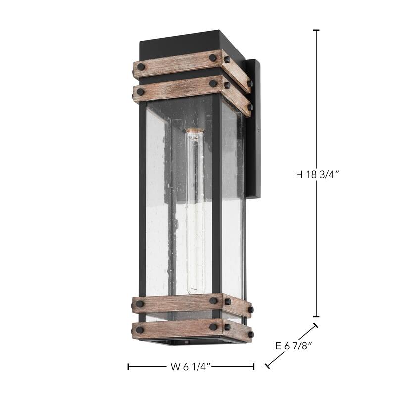 Homestead 1 Light Large Wall Lantern Matte Black & Wood Finish with Clear Seeded Glass