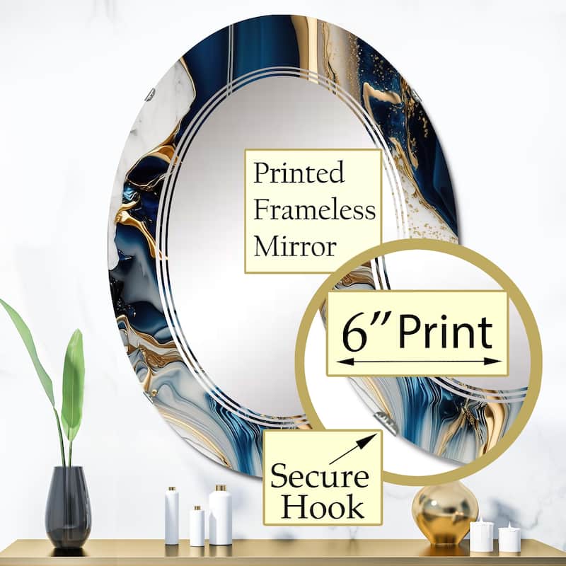 Designart 'Abstract Geode Waves Blue V' Printed Modern Waves Wall Mirror