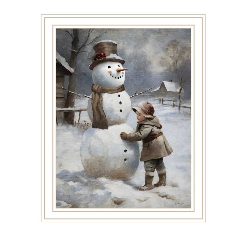 Framed Wall Art - Finishing Touch on the Snowman, White Frame