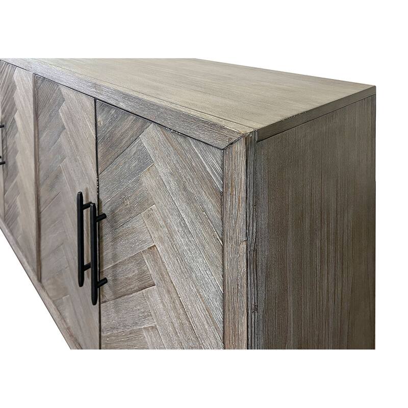 90" Six Door TV Console, Entertainment Stand, Wood Accent Cabinet, Fully Assembled, Gray - 90"W x 32"H x 16"D