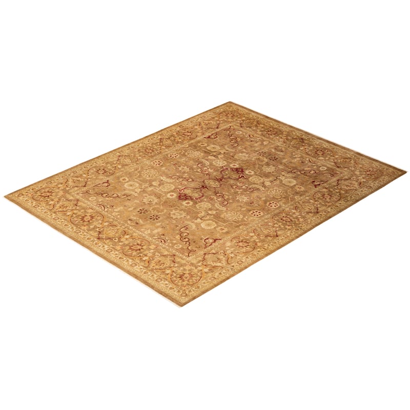 Overton Hand Knotted Wool Vintage Inspired Modern Contemporary Eclectic Yellow Area Rug - 7' 10" x 10' 1"