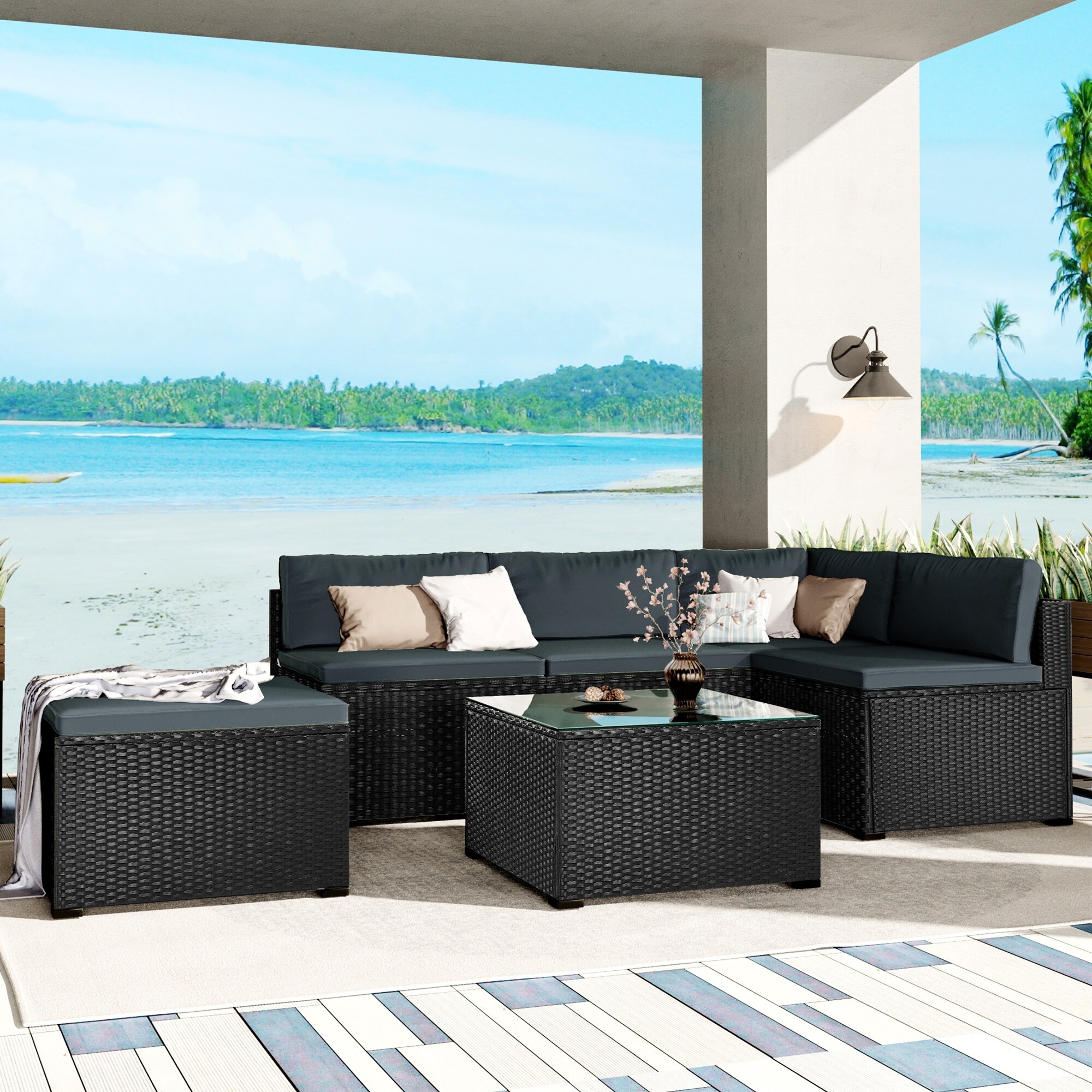 Modular rattan hotsell sofa set
