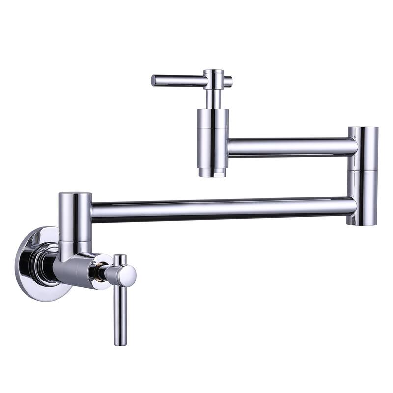 WOWOW Wall Mount Double Handle Pot Filler Faucet - Chrome/Clear