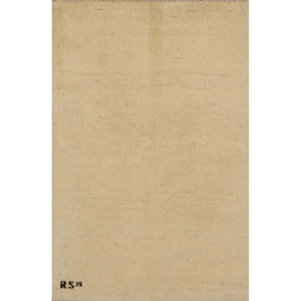 Modern Gabbeh Oriental Foyer Rug Beige Handmade Wool Carpet - 2'7"x 3'11"