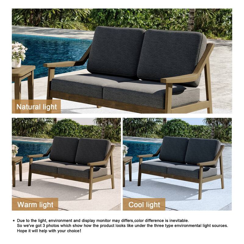 Outdoor Teak Wood Slat Back Patio Loveseat Sofa