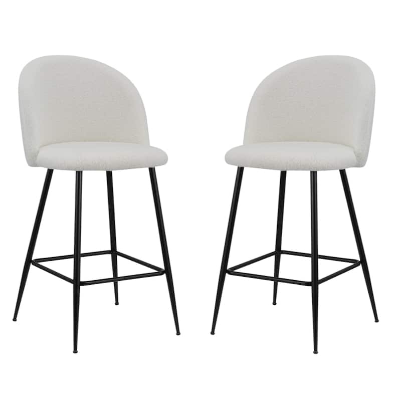 HomeRoots Set of Two 26" White and Black Fabric and Metal Low Back Counter Height Bar Chairs