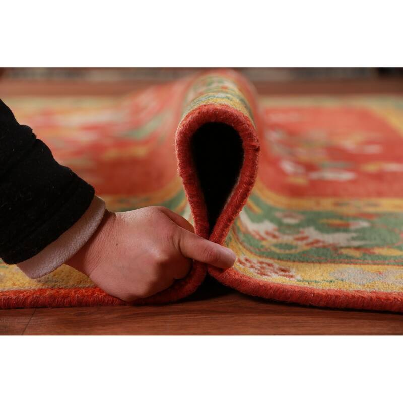 Floral Orange Art Deco Oriental Area Rug Handmade Wool Carpet - 7'10" x 10'0"