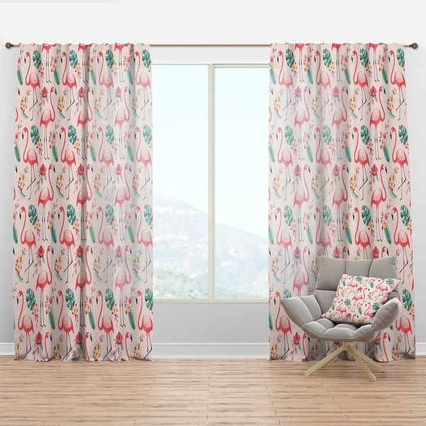 Designart Tropical Botanicals Flowers And Flamingo Ii Mid Century Modern Curtain Panel Overstock 29625824