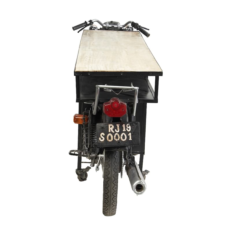 Black Metal Handmade One-of-a-Kind Reclaimed Motorcycle Bar with Light Up Headlights and Taillights - 105 x 18 x 38