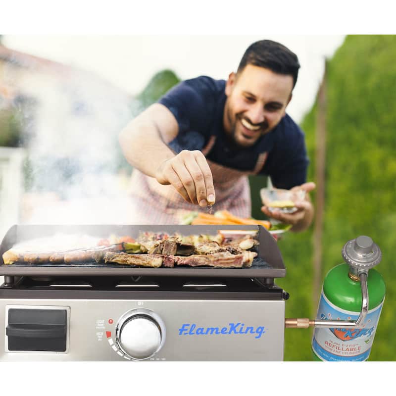 Flame King Flat Top Portable Propane Cast Iron Grill Griddle, 17-inch