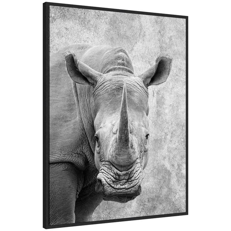 Kate and Laurel Sylvie Black and White Minimalist Rhino Framed Canvas by Simon Te of Tai Prints - 32x42