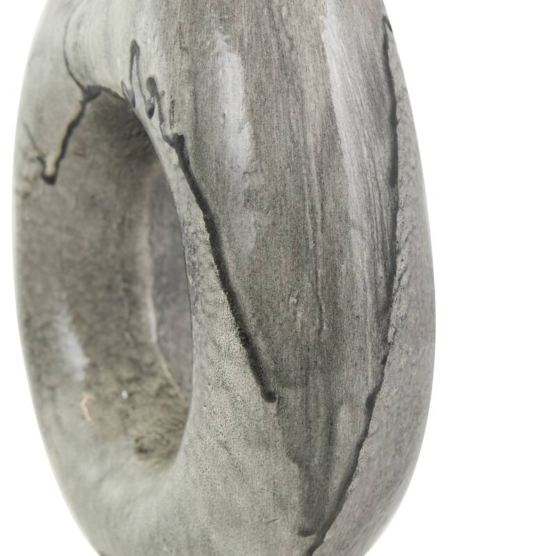 Gray Paper Mache Abstract Circular Vase with Dual Openings
