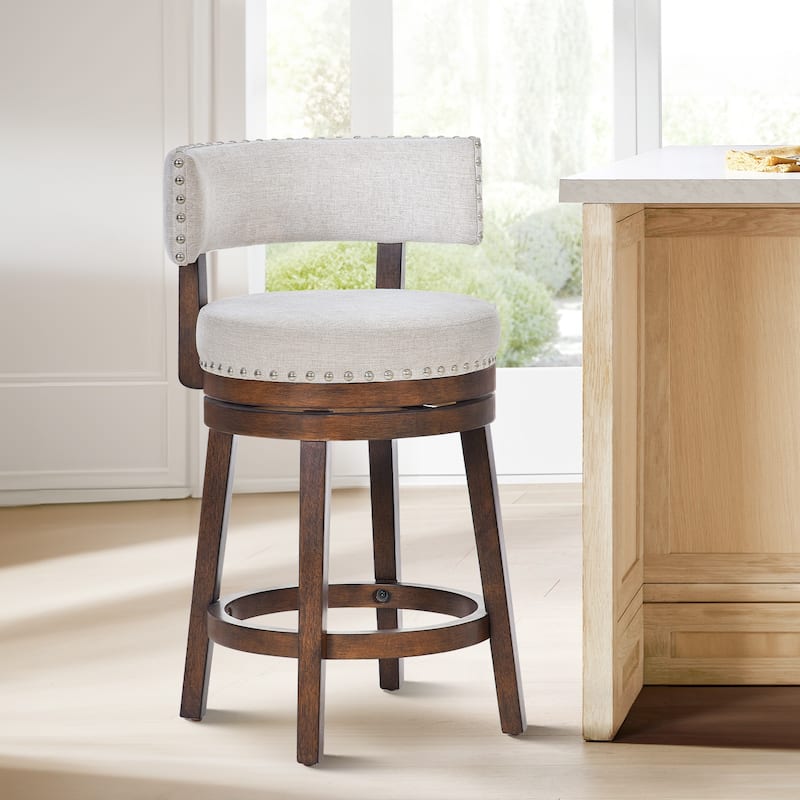 Modern Velvet Swivel Bar Stool - 25" or 30" Counter Height with Adjustable Footrest & Walnut Base, for Kitchen Islands