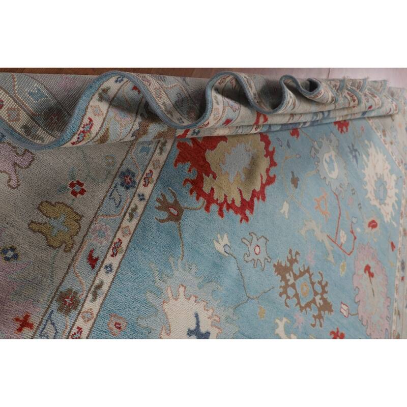 Light Blue Oushak Oriental Large Area Rug Handmade Wool Carpet - 12'0"x 14'11"