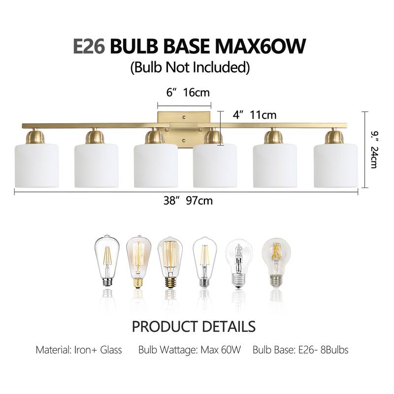 6-Light Bathroom Vanity Light, Bathroom Light Fixtures, 38" Modern Brushed Vanity Lighting Fixtures
