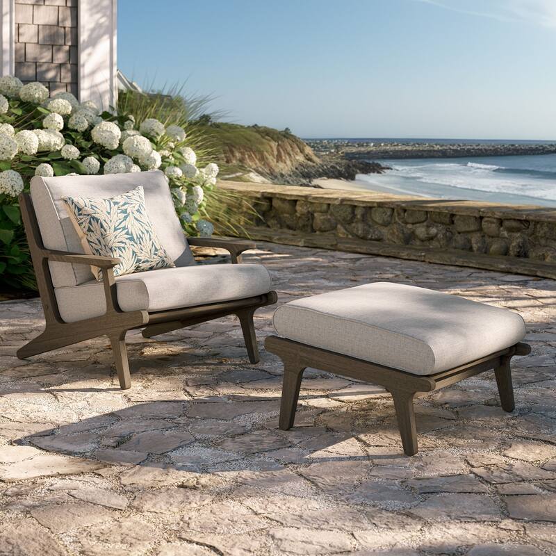 Saratoga Outdoor Patio Teak Wood Chair and Ottoman Set - Flint Gray