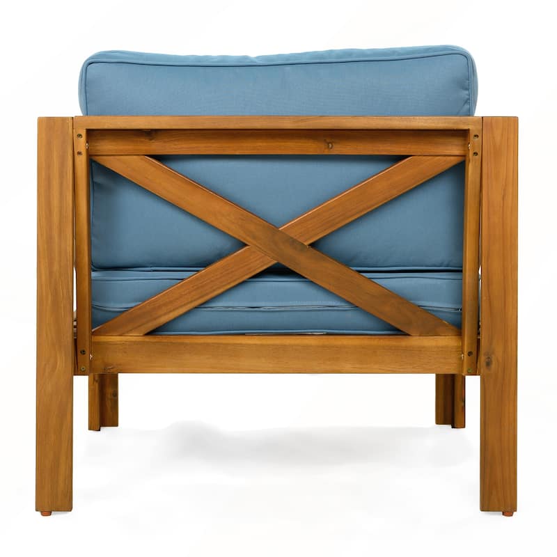 Outdoor Acacia Wood Club Wooden Armchair with Cushions Set of 2