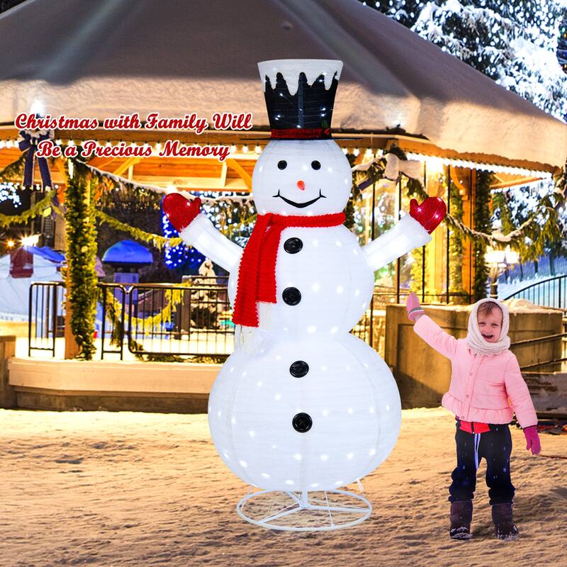 Gymax 6FT Pre-Lit Pop-Up Flannel Snowman Collapsible Christmas Decor - See Details