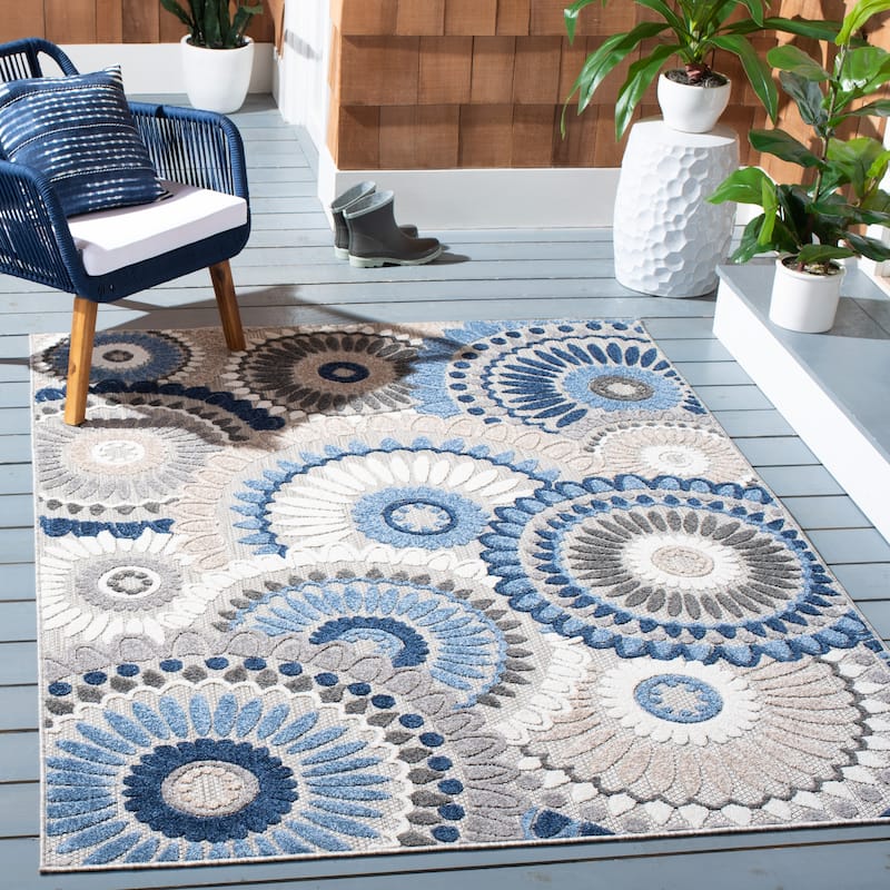 SAFAVIEH Cabana Mrinal Indoor/ Outdoor Waterproof Patio Floral Rug - 5'3" x 7'7" - Grey/Blue