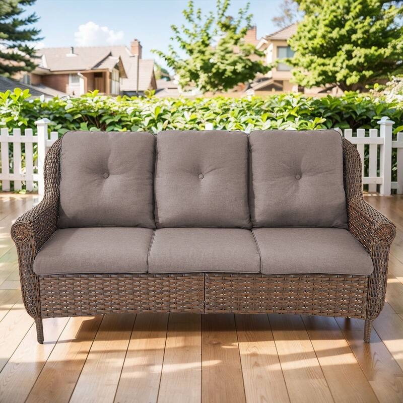 Gymojoy Premium Outdoor 3-Seat Wicker Sofa with Comfortable Cushions