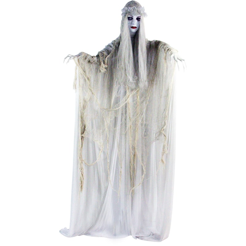 Haunted Hill Farm Life-Size Animatronic Ghost Bride with Lights and Sound, Indoor or Covered Outdoor Halloween Decoration