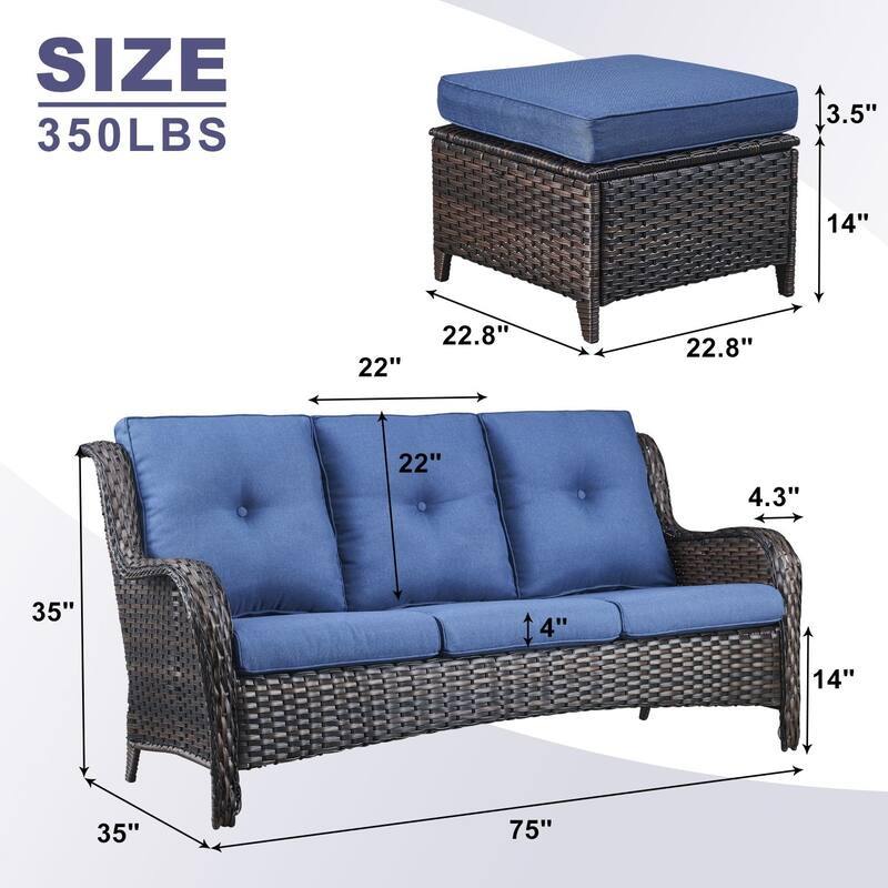 Gymojoy 3-Piece Outdoor Wicker Patio Furniture with 3 Seat Sofa, Rattan Coversation Set with Water Resistant Thick Cushions