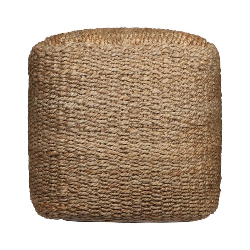 HomeRoots 18" Natural Jute Woven Blend Cube Pouf Ottoman