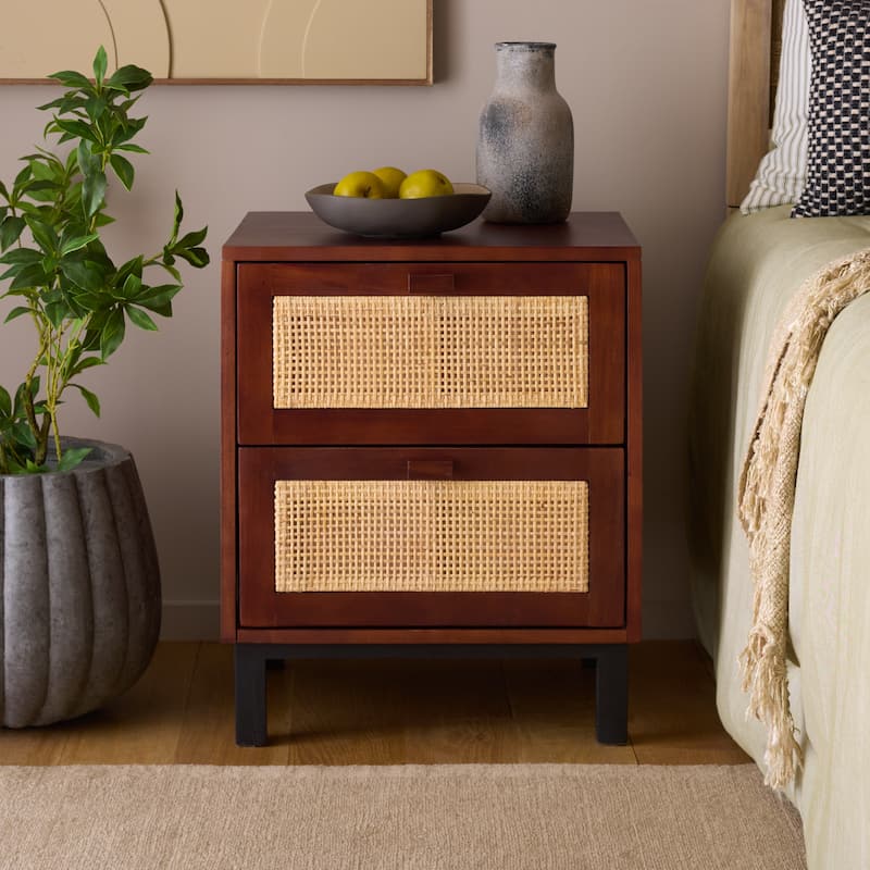 SAFAVIEH Mikala Coastal 2-Drawer Nightstand - Dark Natural/Natural
