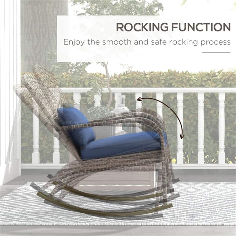 Adirondack Rocking Chair Outdoor PE Rattan with Cushions Steel Frame Patio Garden Porch - 26" W x 35" D x 38.5" H