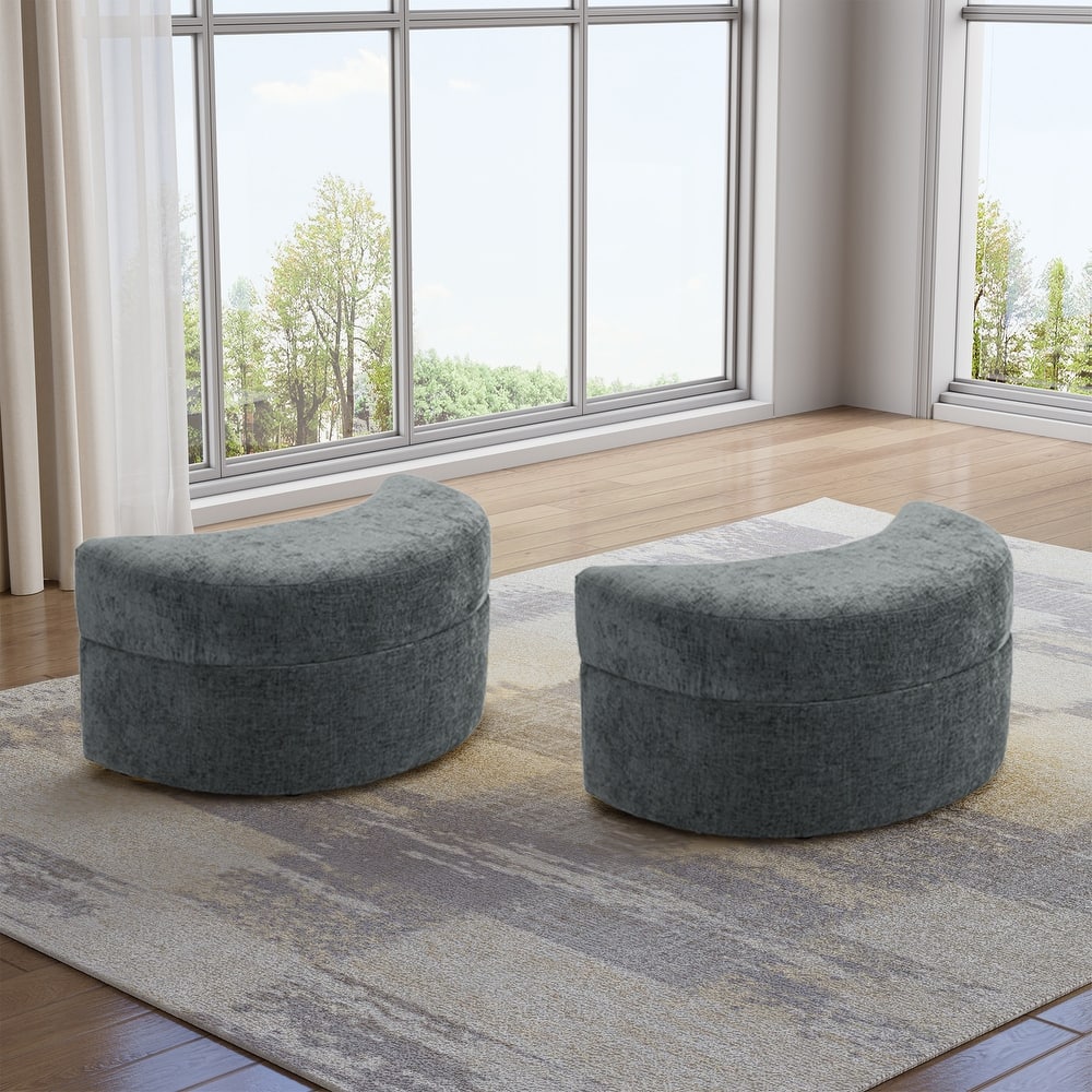 2 Set Moon Chenille Storage Ottoman