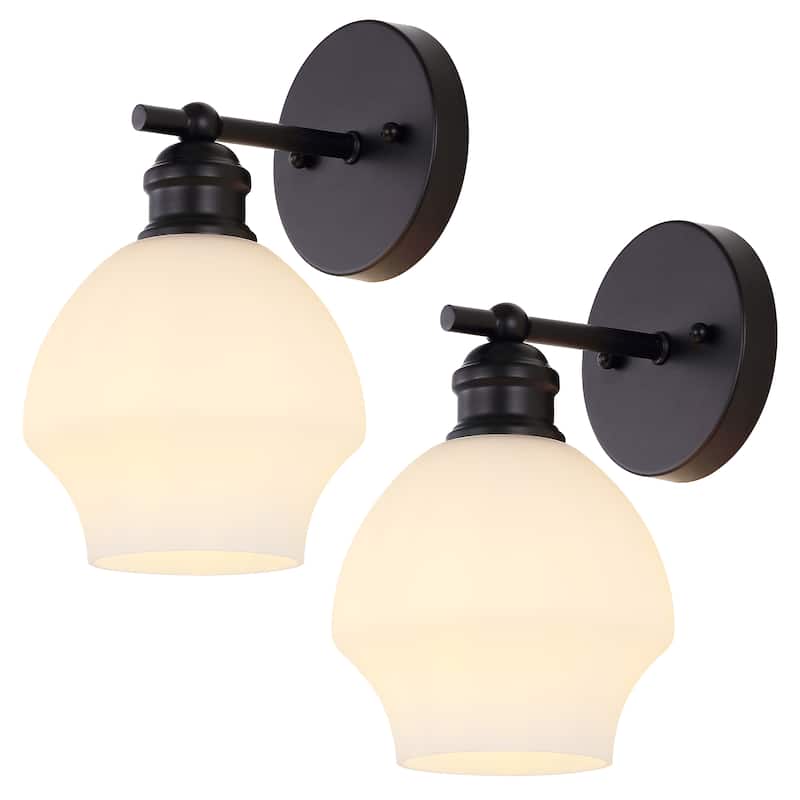 SAFAVIEH Natallia 8-inch Wall Sconce with LED Bulb (Set of 2) - 6.3 W In. x 7.5 D In. x 10.4 In. H - 6Wx8Dx10H - Black/White