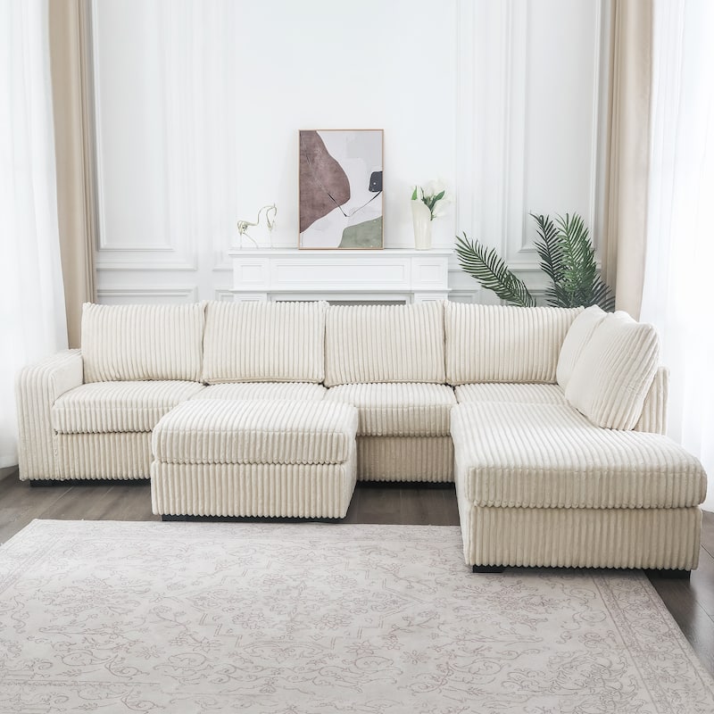 Adeco Modern L-Shape Sectional Sofa Set with Ottoman - 115.5"X81.25"X33.5"