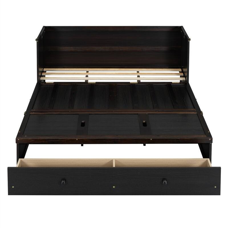 Full/Queen Size Murphy Bed Wall Bed with a Large Storage Drawer and USB Port, Solid Wood Murphy Cabinet Bed, Space Saving Design