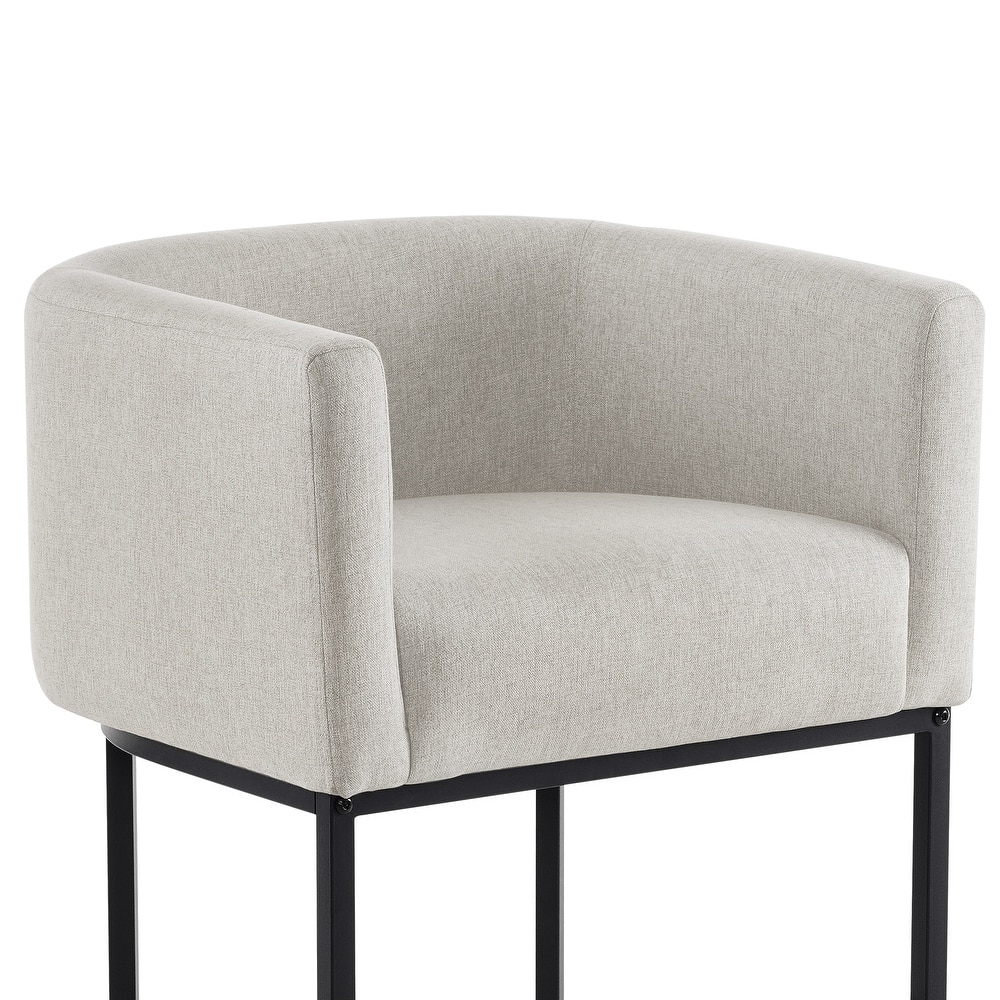 26 in. Counter Height Low Back Bar Stool with Metal Frame Modern Barrel Fabric Bar Stool for Kitchen Island