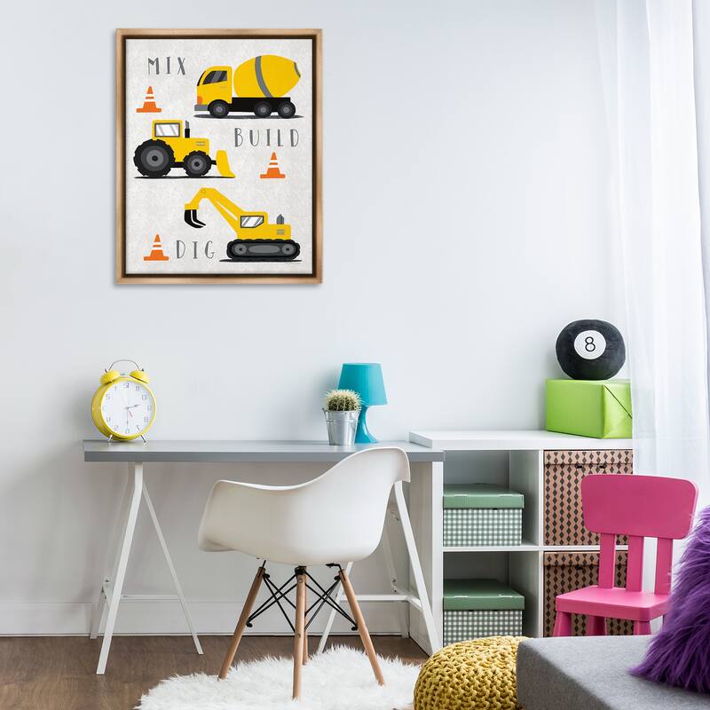 Stupell Mix Build Dig Trucks Framed Floater Canvas Wall Art Design By Elizabeth Tyndall