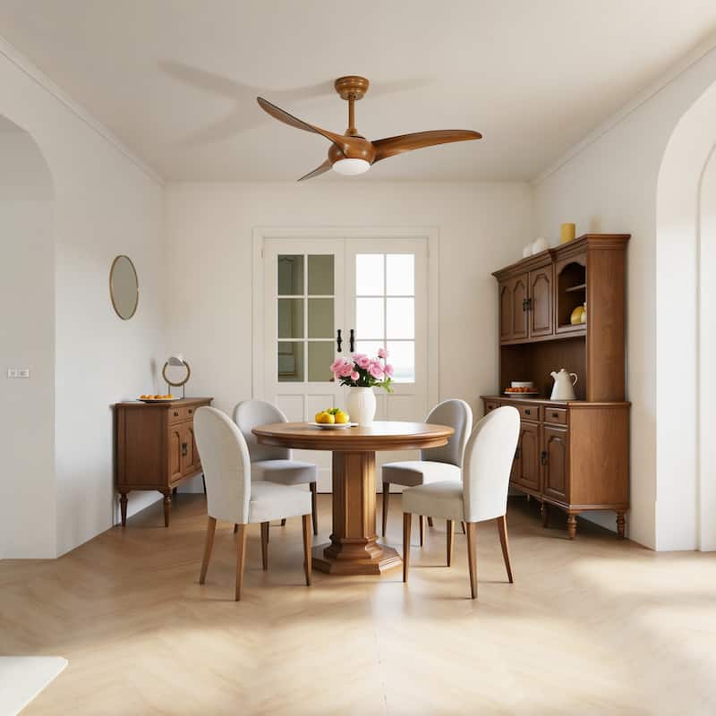 Sofucor 52" Solid Wood/ABS Noiseless Ceiling Fan with Dimmable Light Optional and Remote, 6-Speed Reversible, Smart Optional